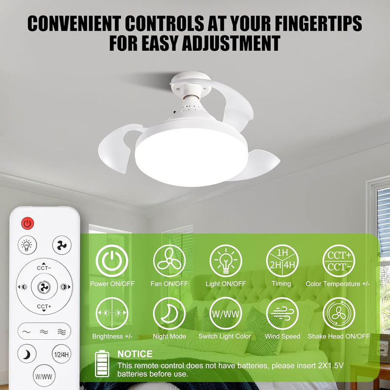LED Ceiling Fan Light with 3000LM Lumen Flux 50000 hrs Life Span and 3 Wind Speeds for Bedroom Living Room Kitchen