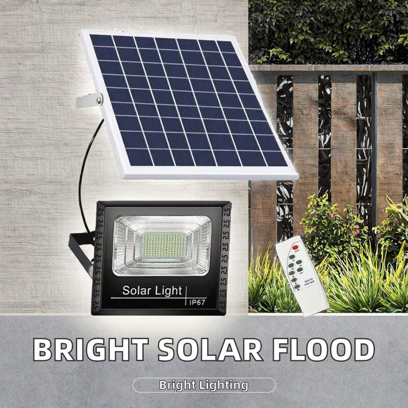 IP67 Waterproof Solar LED Flood Light with Dusk-to-Dawn Auto On/Off and Remote Control for Outdoor Security