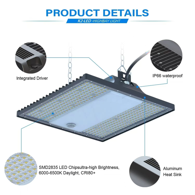 300W Linear High Bay Lights 190LM/W IP66 Waterproof Rectangle High Bay Light Fixture 3